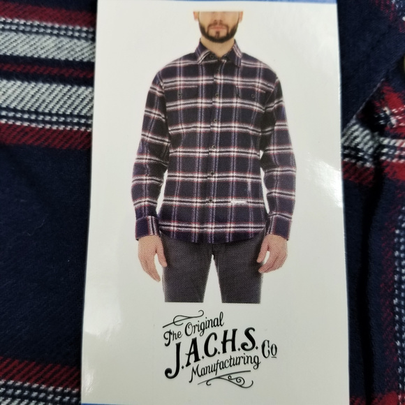 Jachs L Navy/Red Plaid Flannel Casual Shirt NWT - Picture 3 of 4
